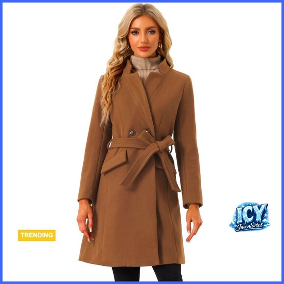 Jackets & Blazers - Winter Pea Coat Stand Collar Belted Trench Coat Regular Fit Polyester